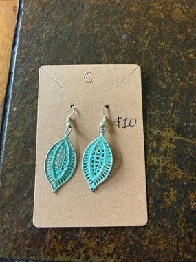 Turquoise Leaf Dangle Earrings - Unbranded